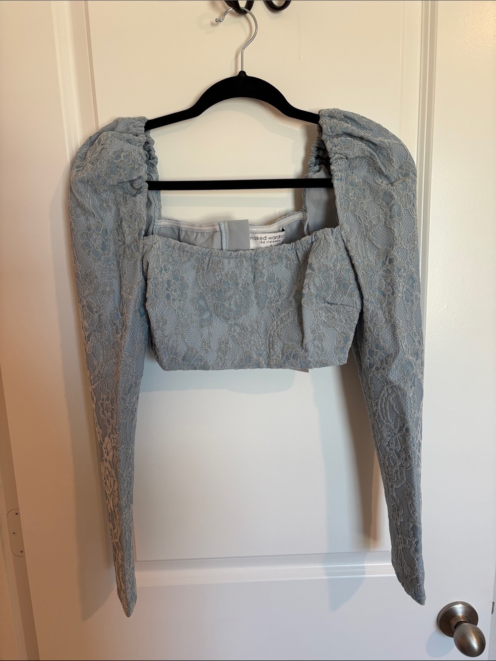 naked wardrobe Lace Crop Top in Light Blue